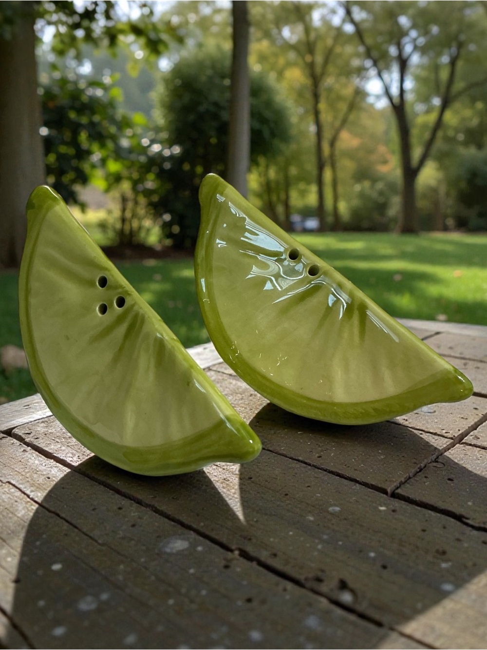 Ceramic Lime Wedge Salt & Pepper Shakers - Lime Green